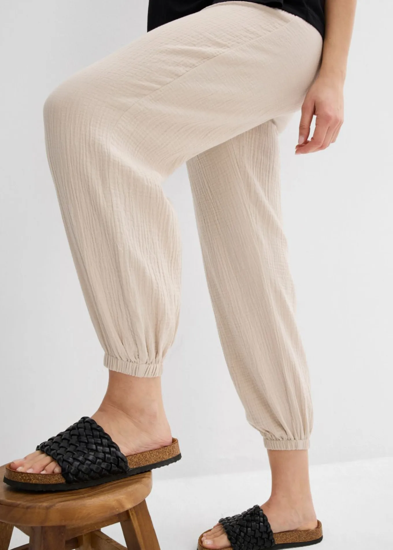 Pantalón premamá 2 en 1 de muselina pura de algodón para durante y después del embarazo