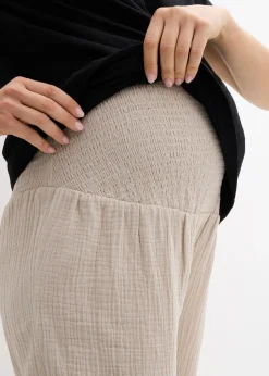 Pantalón premamá 2 en 1 de muselina pura de algodón para durante y después del embarazo