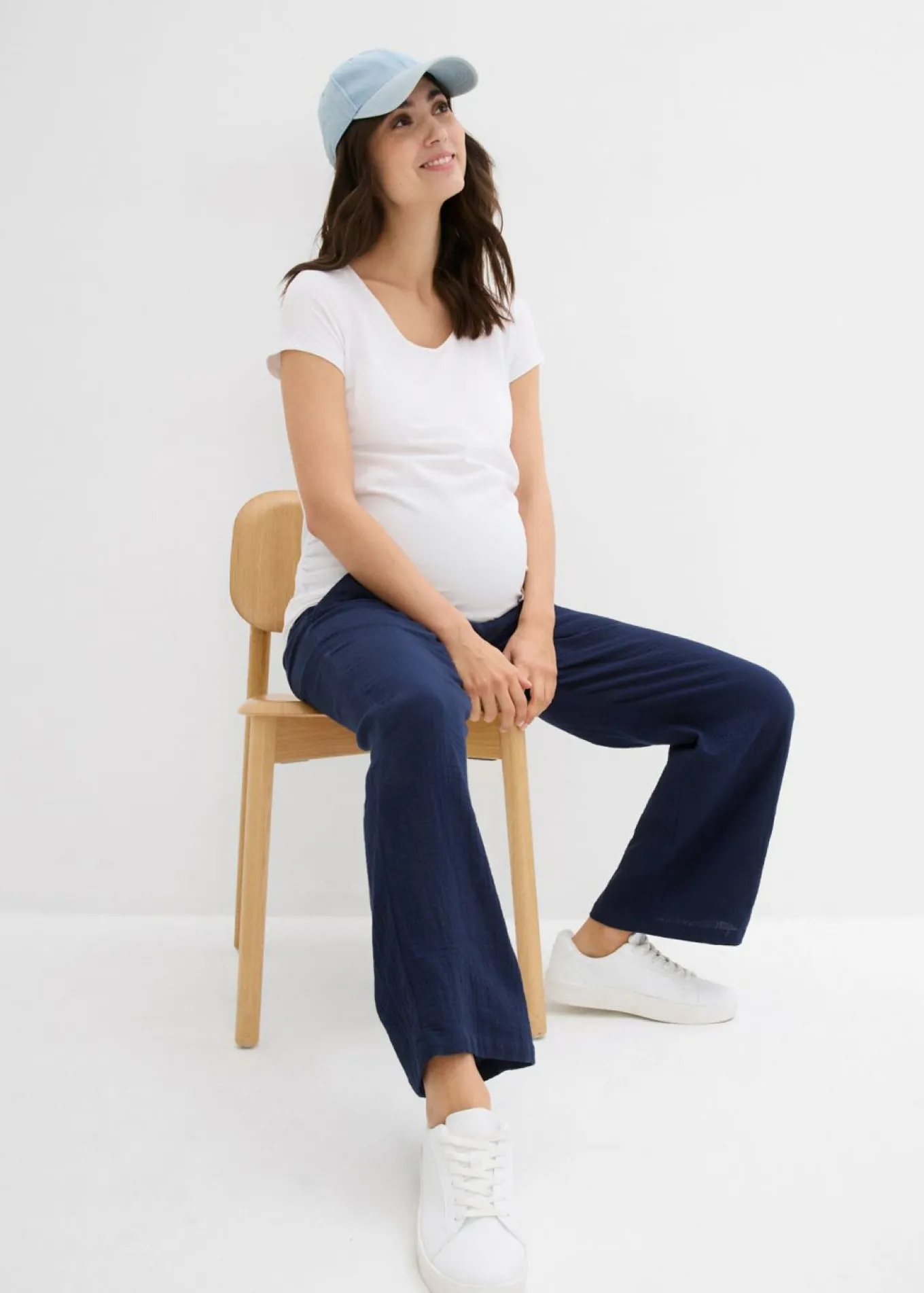 Pantalón premamá de muselina de algodón puro con corte holgado