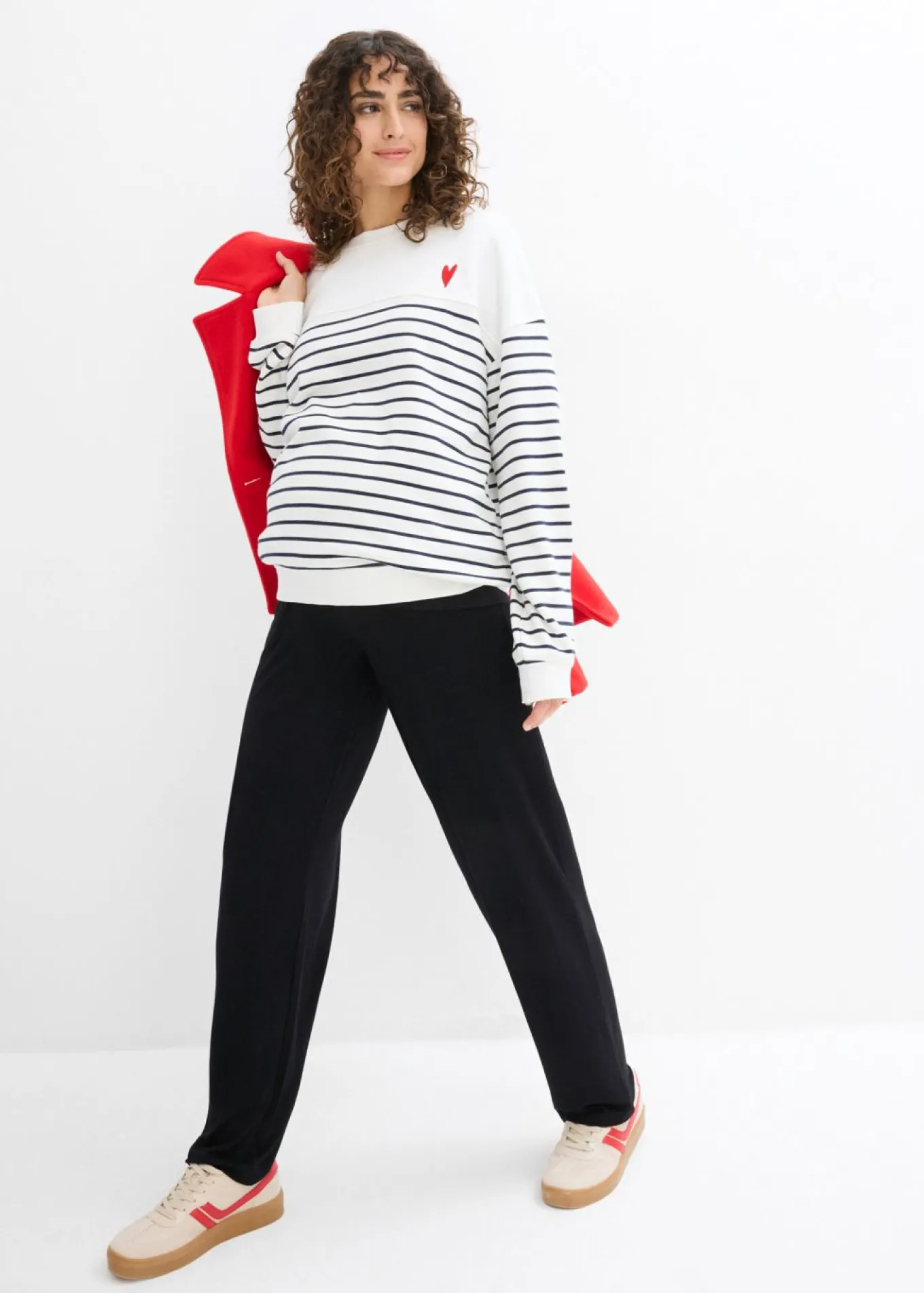 Pantalón premamá de punto con cintura de nido de abeja y perneras rectas