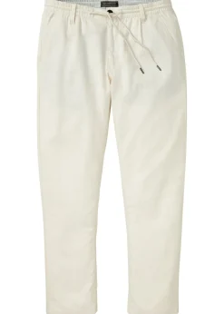 Pantalón sin cierre straight, relaxed fit, de mezcla de lino ligera