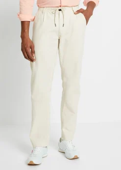 Pantalón sin cierre straight, relaxed fit, de mezcla de lino ligera