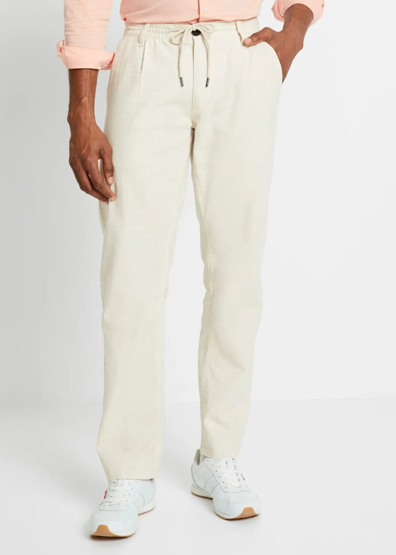 Pantalón sin cierre straight, relaxed fit, de mezcla de lino ligera