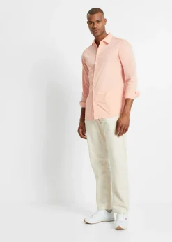 Pantalón sin cierre straight, relaxed fit, de mezcla de lino ligera