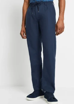 Pantalón sin cierre straight, relaxed fit, de mezcla de lino ligera