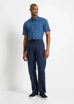 Pantalón sin cierre straight, relaxed fit, de mezcla de lino ligera