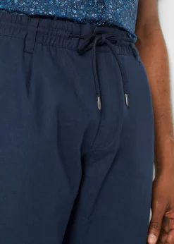Pantalón sin cierre straight, relaxed fit, de mezcla de lino ligera