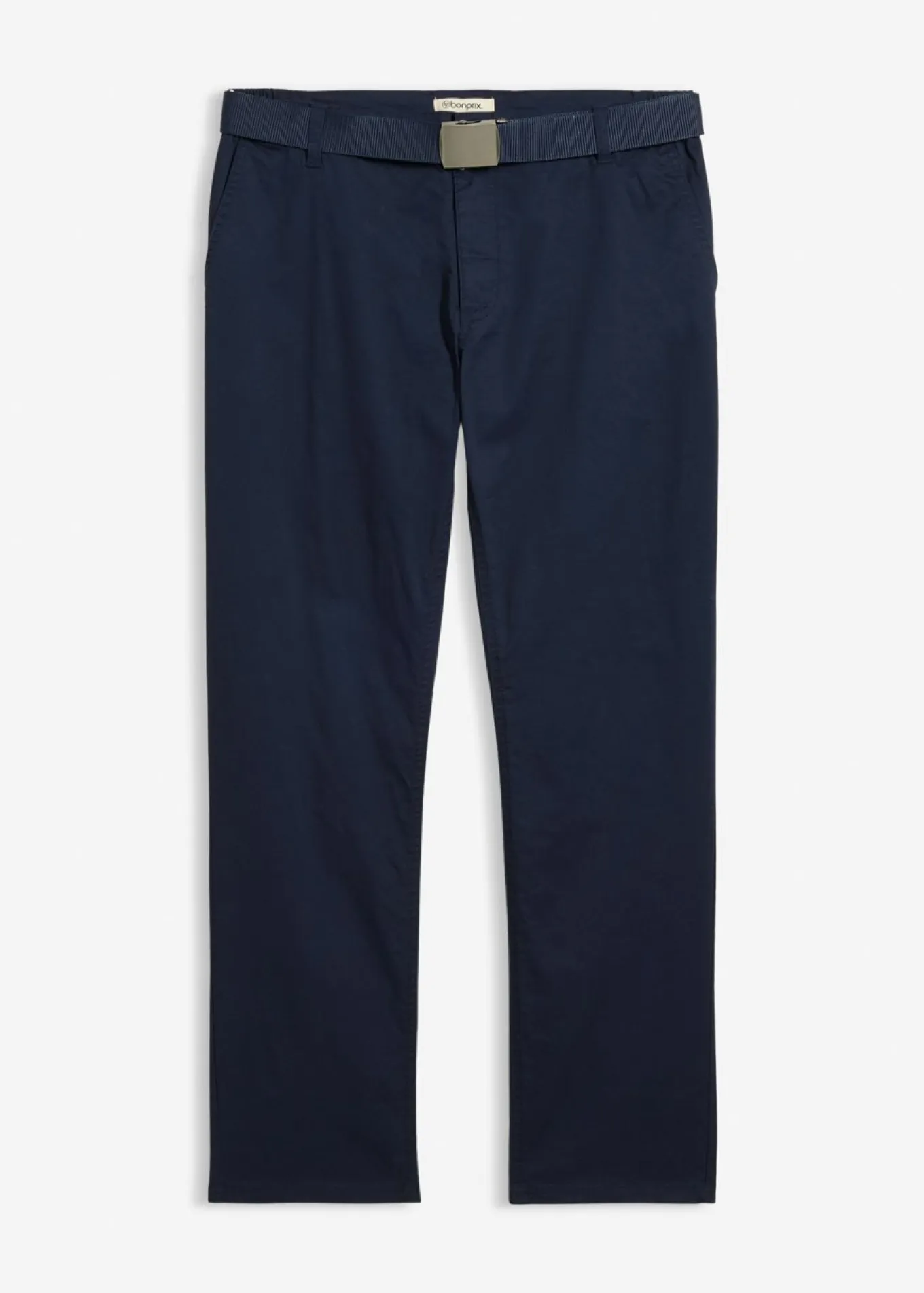 Pantalón tipo chino con corte regular, cinturilla elástica, cinturón y forma recta
