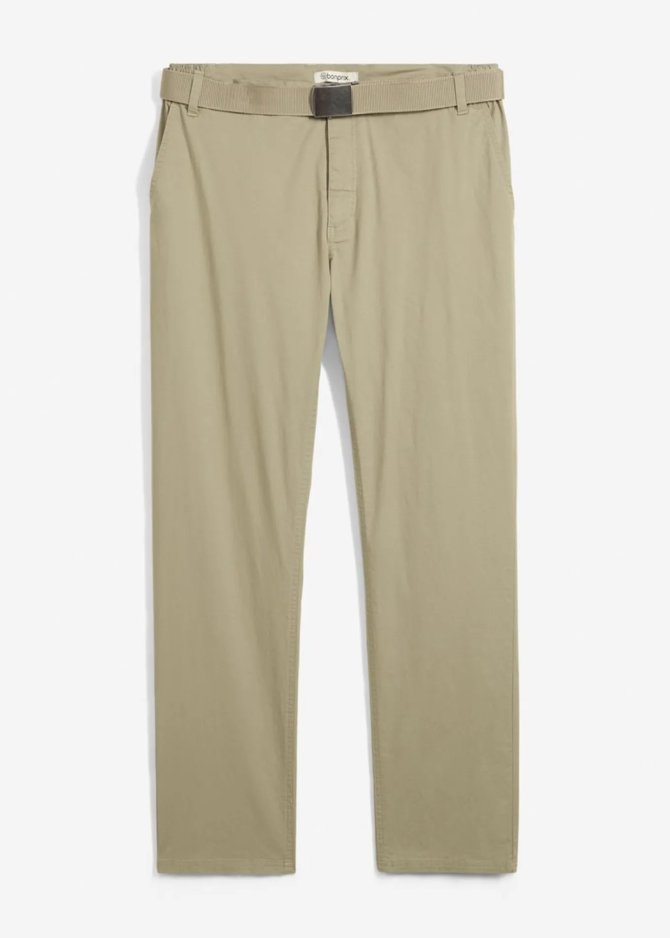 Pantalón tipo chino con corte regular, cinturilla elástica, cinturón y forma recta