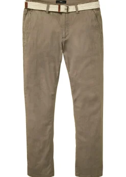 Pantalón tipo chino con corte regular, cinturilla elástica, cinturón y forma recta