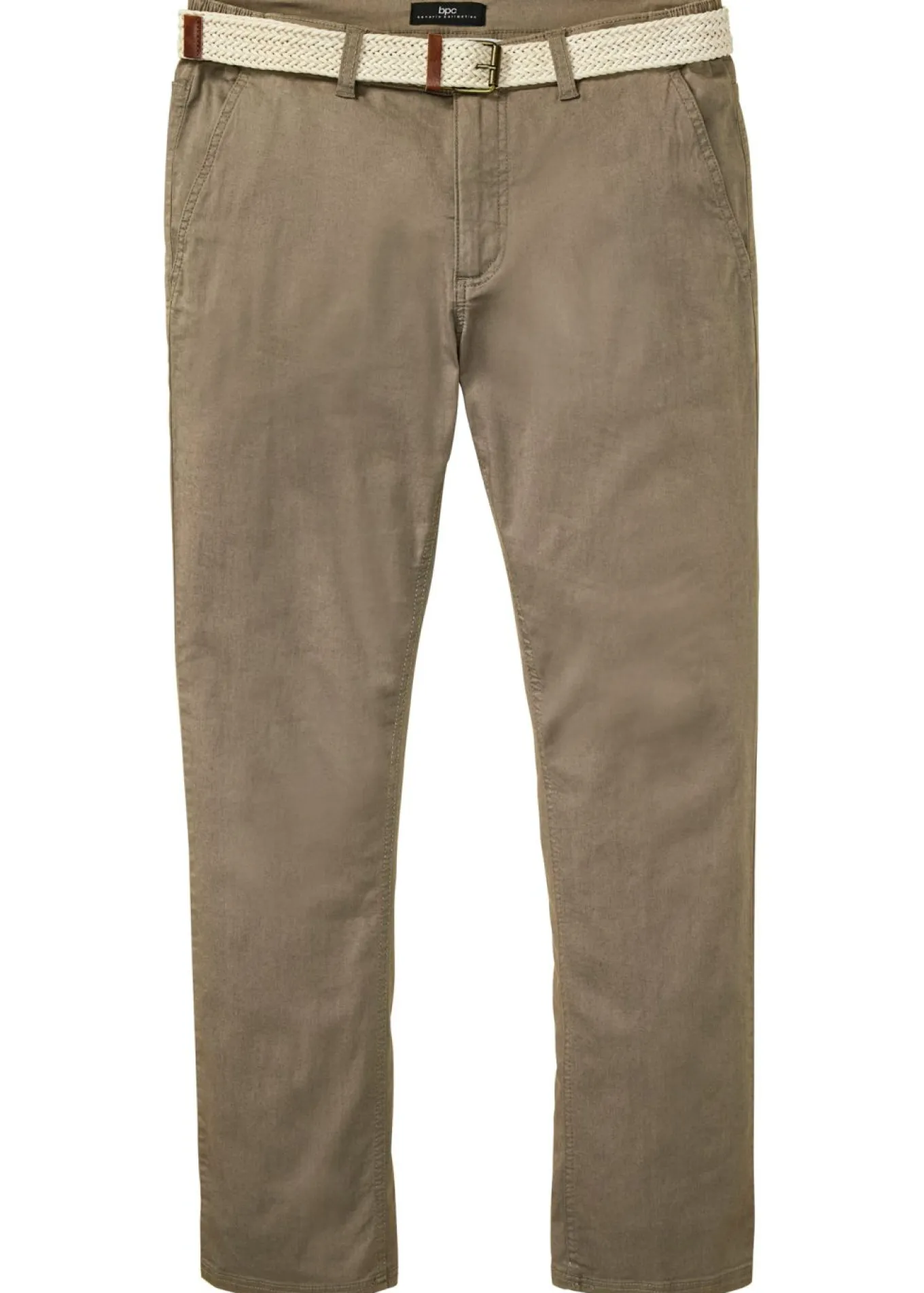 Pantalón tipo chino con corte regular, cinturilla elástica, cinturón y forma recta
