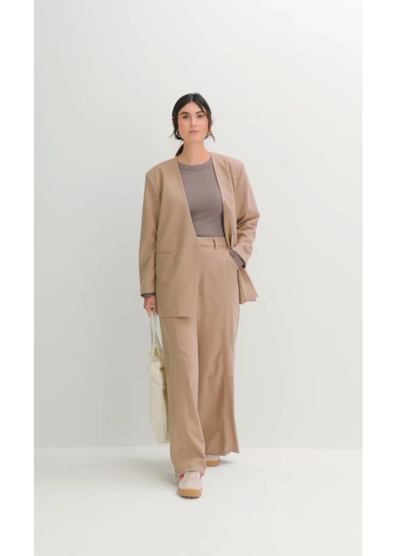 Pantalón tipo Marlene de mezcla de viscosa con cintura alta