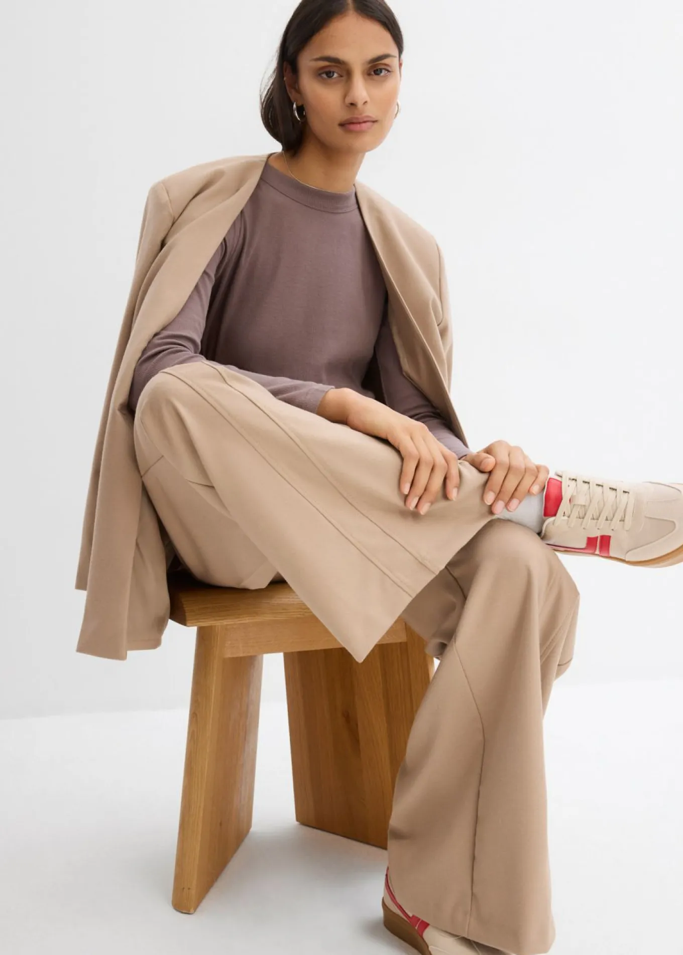 Pantalón tipo Marlene de mezcla de viscosa con cintura alta