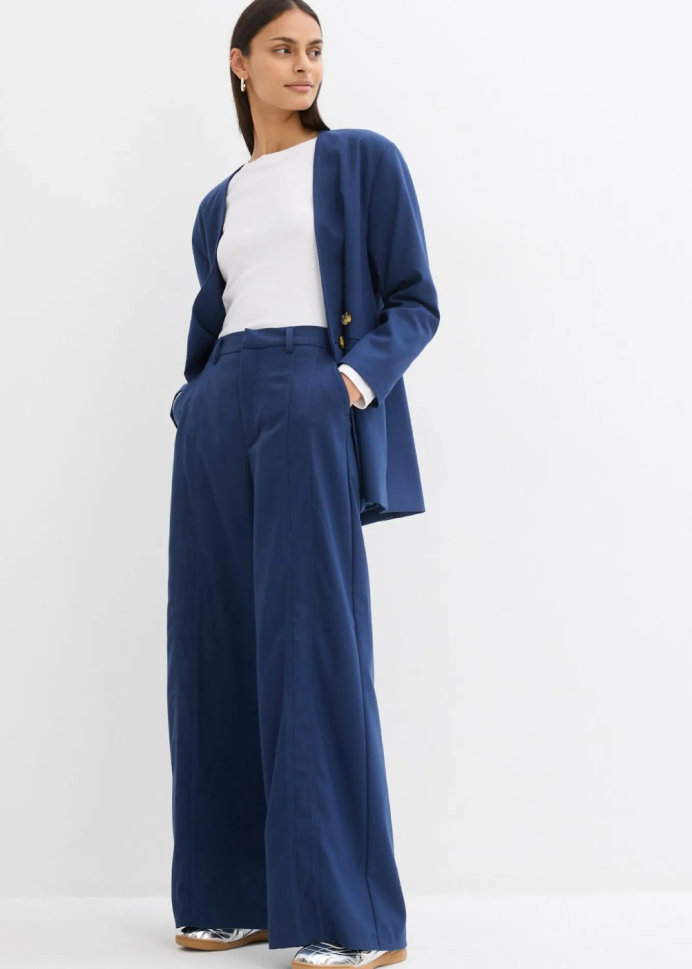 Pantalón tipo Marlene de mezcla de viscosa con cintura alta