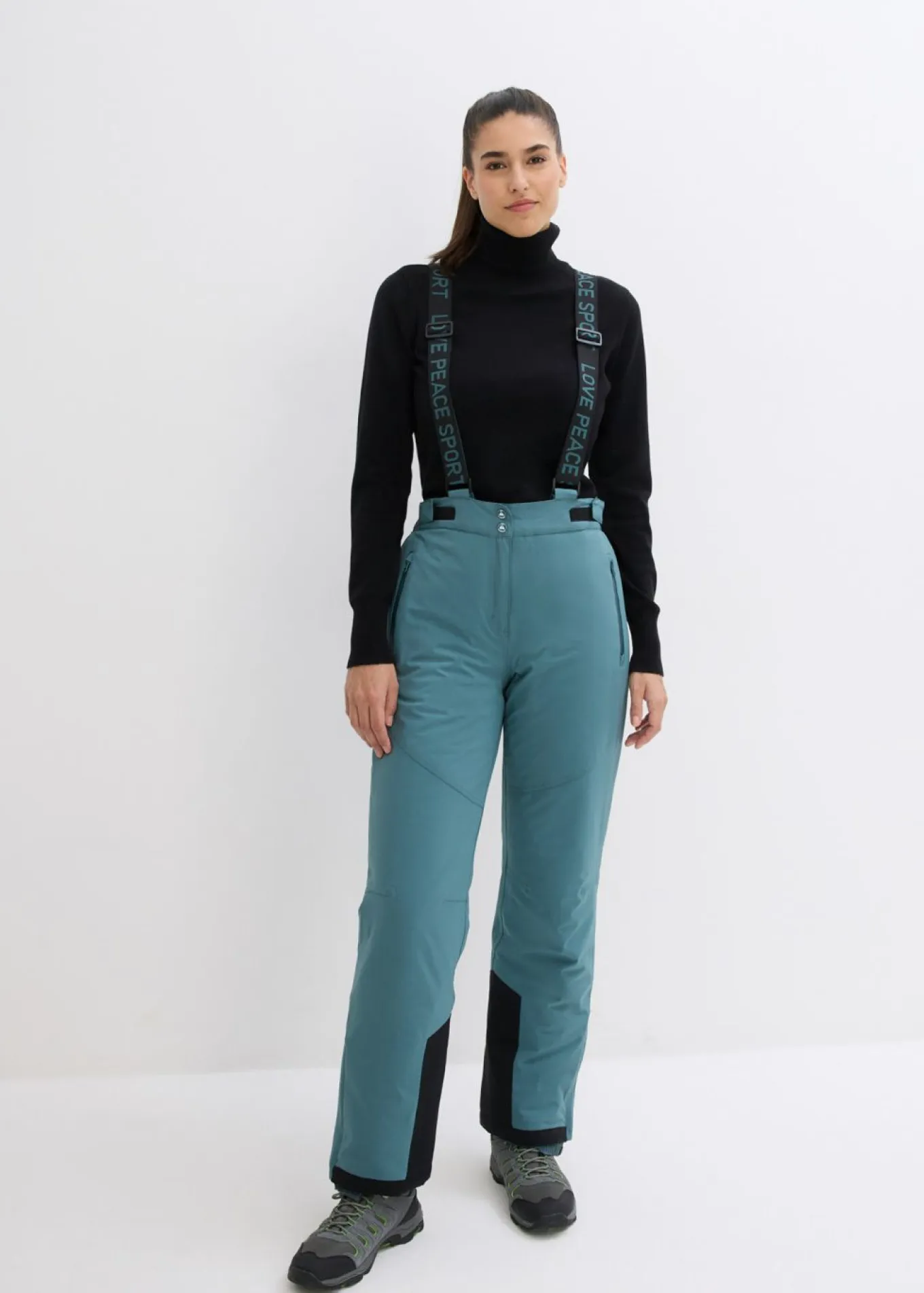 Pantalón térmico funcional de esquí con tirantes desmontables, material impermeable y corte recto