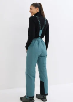 Pantalón térmico funcional de esquí con tirantes desmontables, material impermeable y corte recto