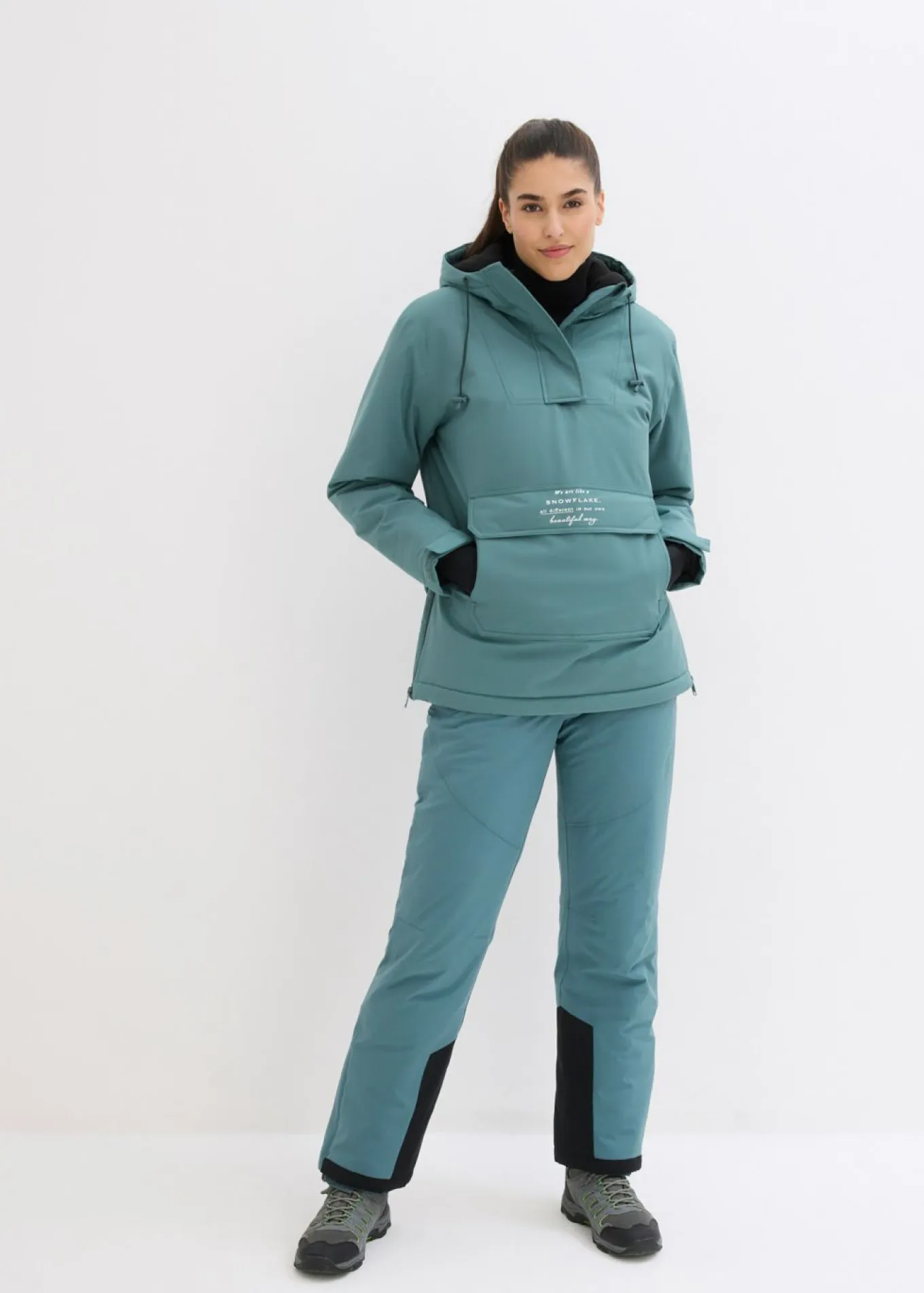 Pantalón térmico funcional de esquí con tirantes desmontables, material impermeable y corte recto