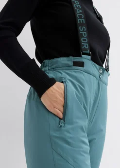 Pantalón térmico funcional de esquí con tirantes desmontables, material impermeable y corte recto