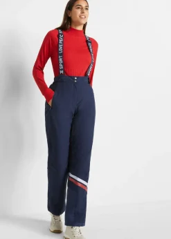 Pantalón térmico funcional de esquí con tirantes desmontables, material impermeable y corte recto