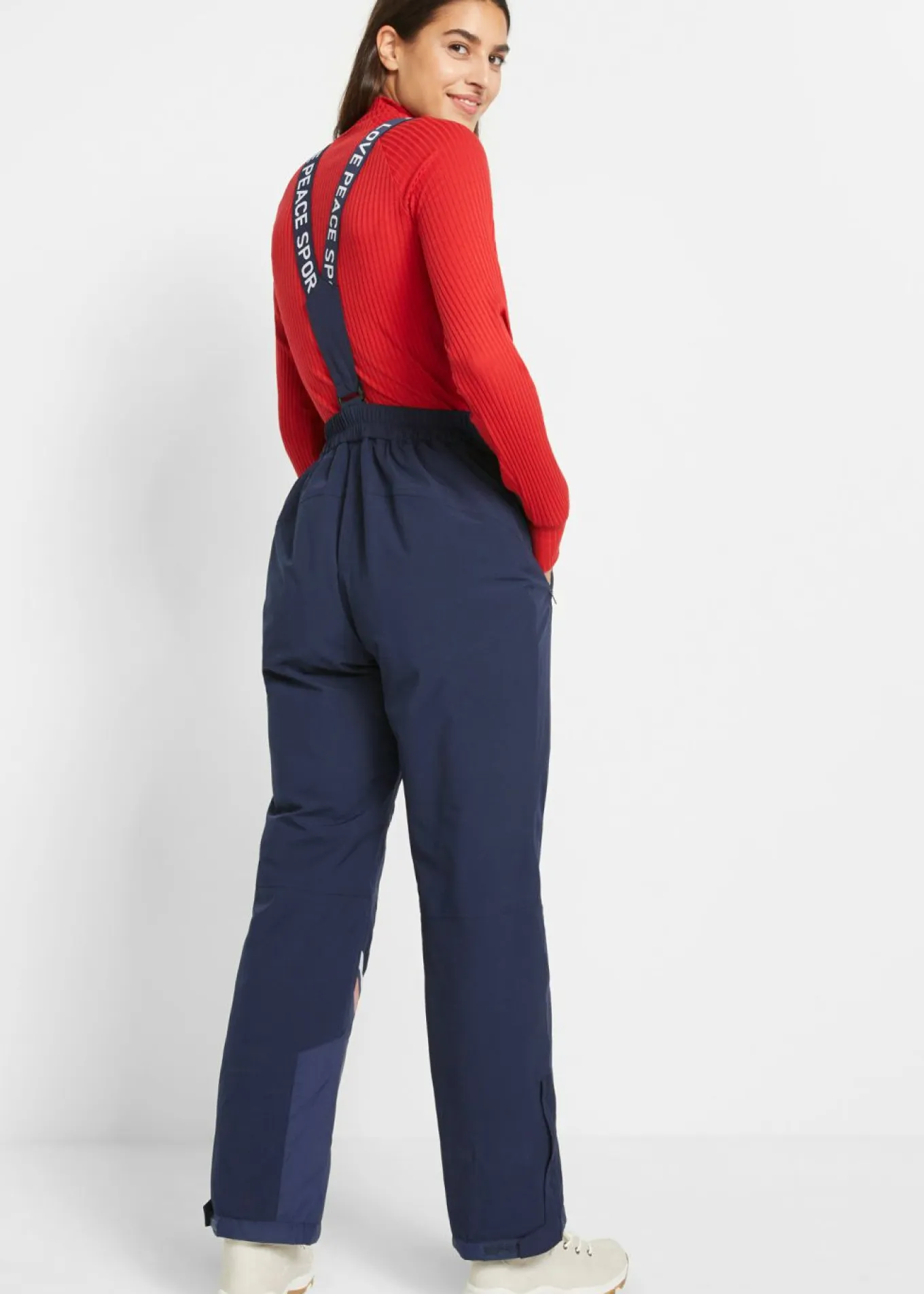 Pantalón térmico funcional de esquí con tirantes desmontables, material impermeable y corte recto