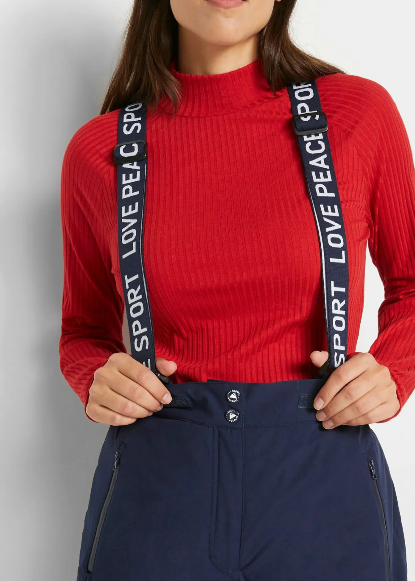 Pantalón térmico funcional de esquí con tirantes desmontables, material impermeable y corte recto
