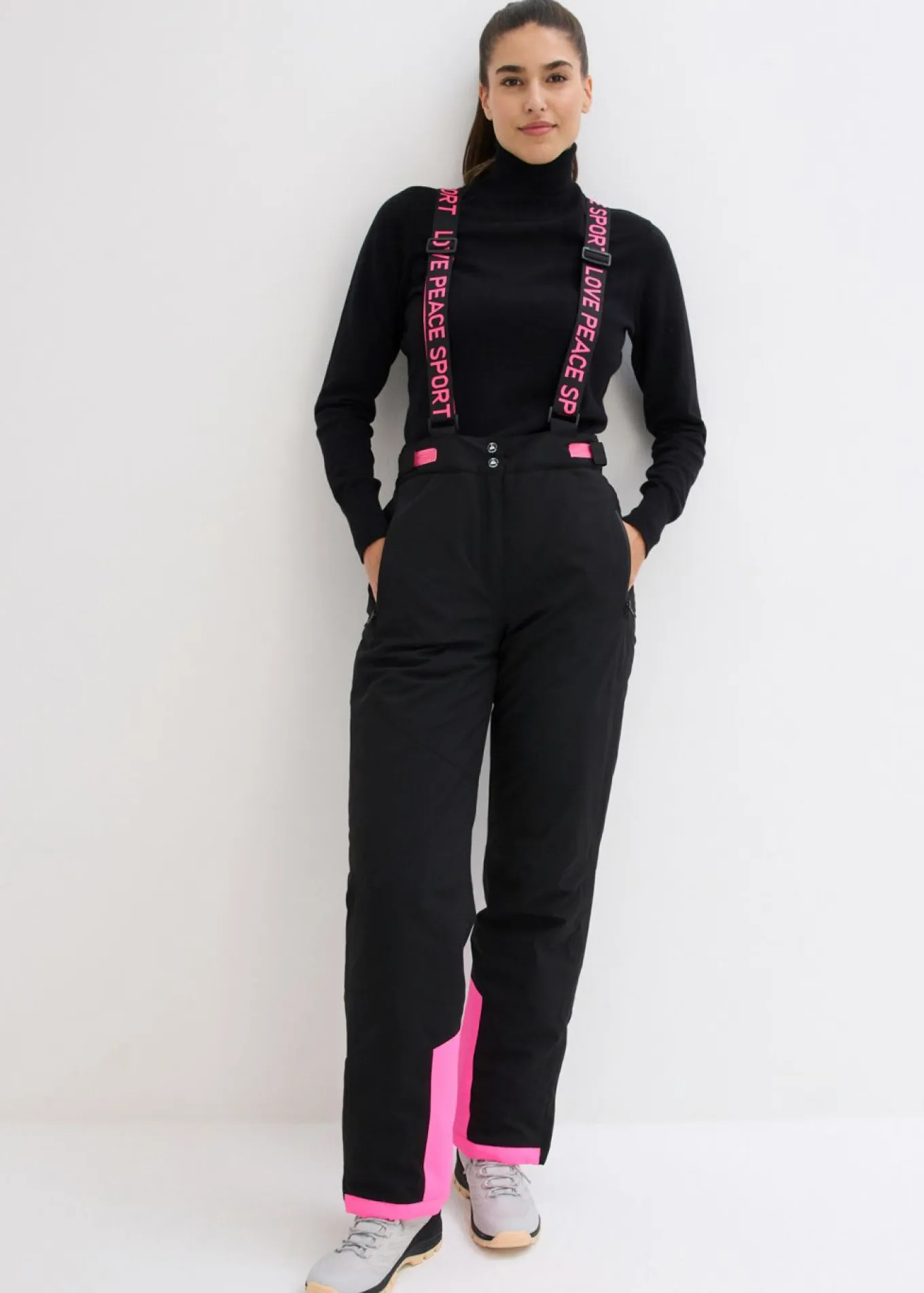 Pantalón térmico funcional de esquí con tirantes desmontables, material impermeable y corte recto