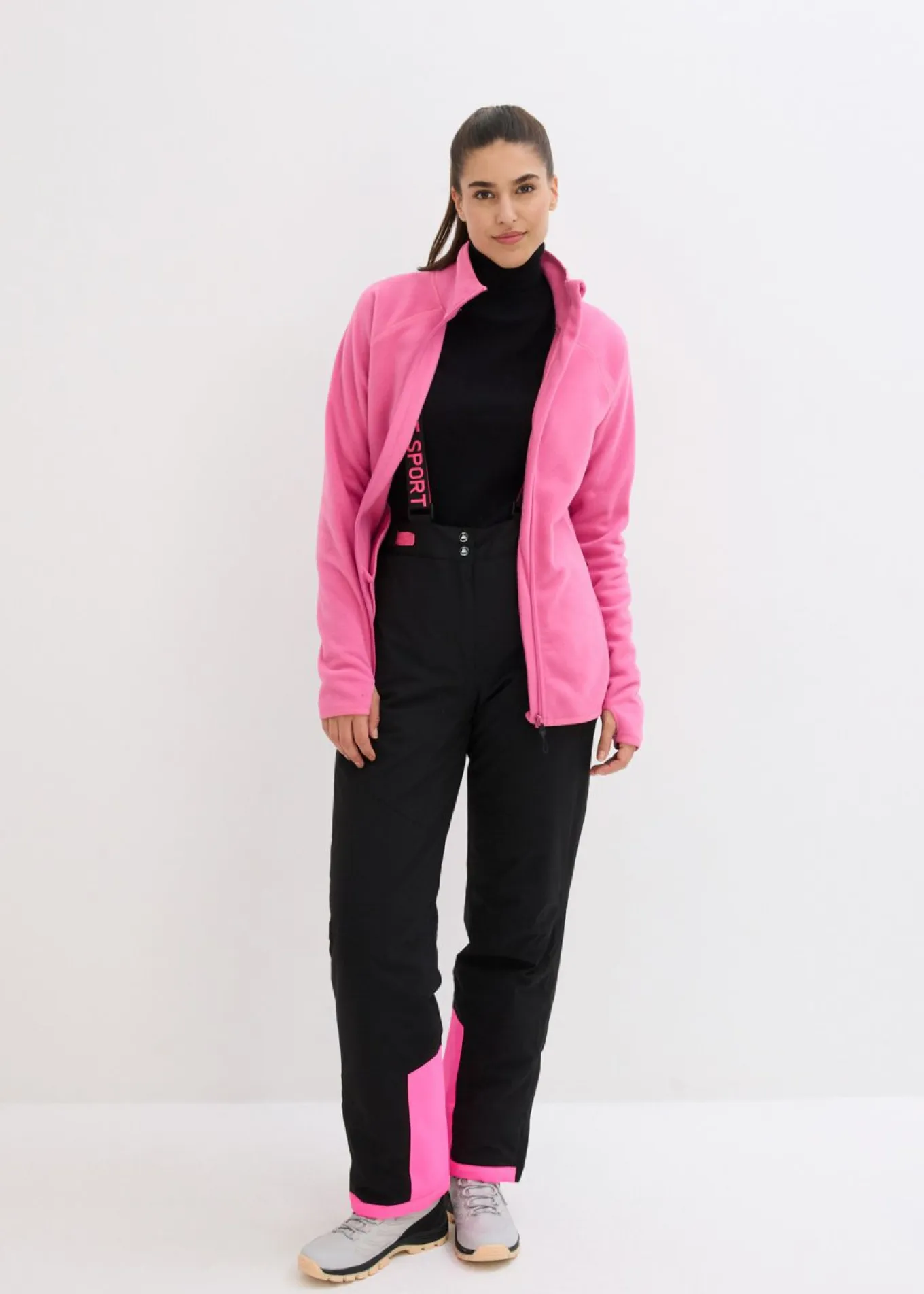 Pantalón térmico funcional de esquí con tirantes desmontables, material impermeable y corte recto