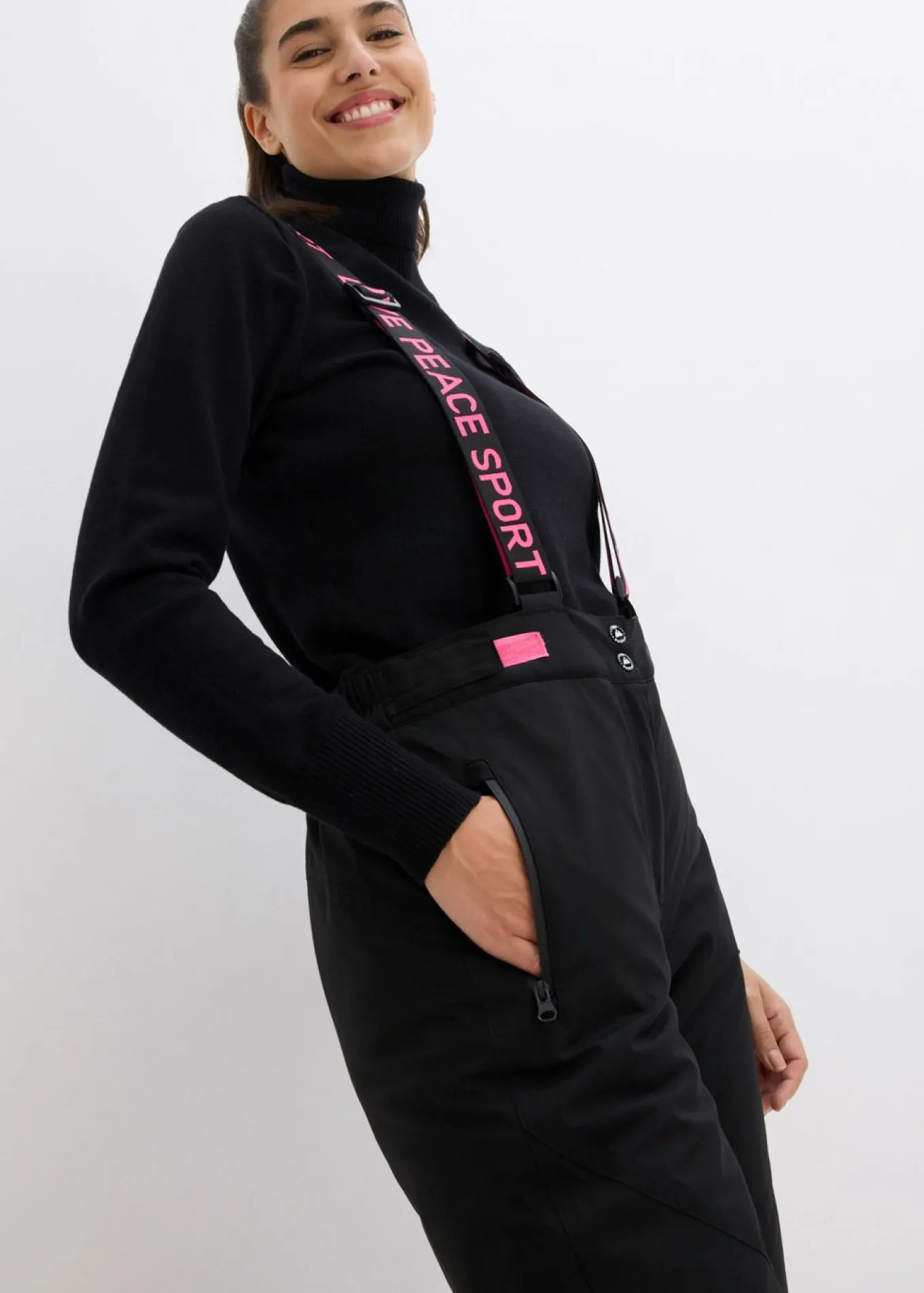 Pantalón térmico funcional de esquí con tirantes desmontables, material impermeable y corte recto
