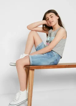 Pantalón vaquero corto elástico con talle medio