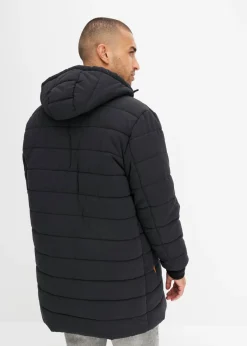 Parka acolchada con capucha y detalles de piel sintética