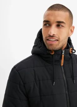 Parka acolchada con capucha y detalles de piel sintética