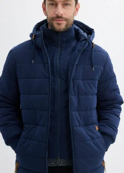 Parka acolchada con capucha y detalles de piel sintética