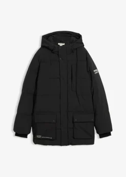 Parka acolchada con detalles deportivos y capucha