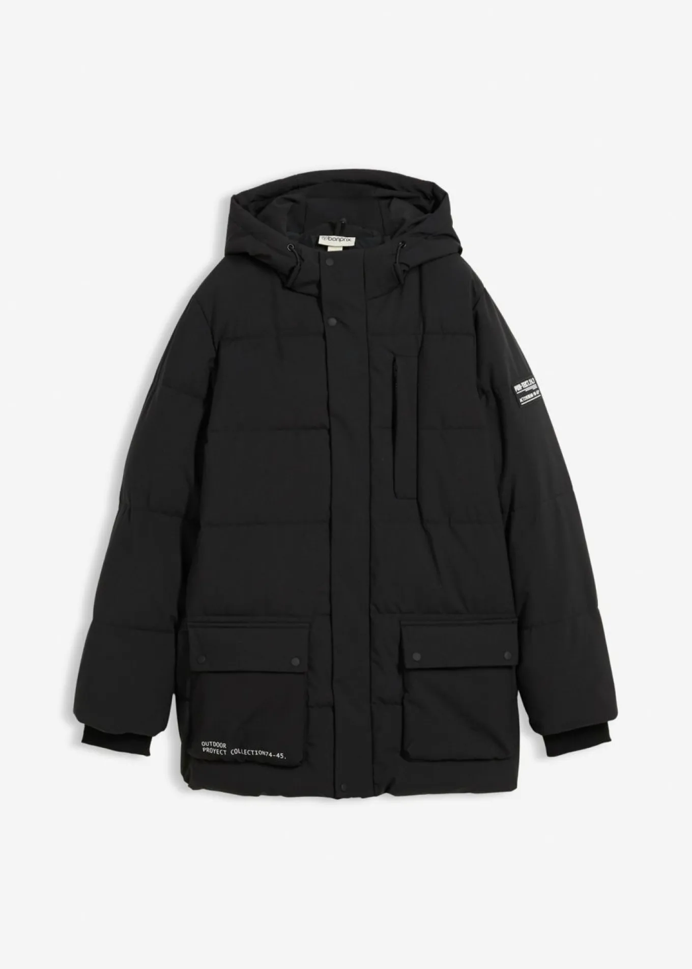 Parka acolchada con detalles deportivos y capucha