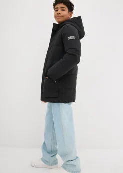 Parka acolchada con detalles deportivos y capucha