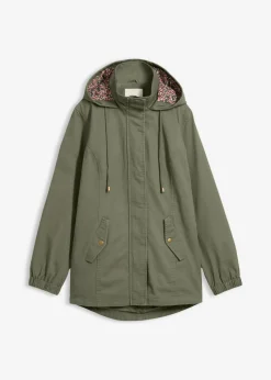 Parka de entretiempo de algodón con capucha estampada