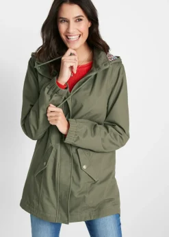 Parka de entretiempo de algodón con capucha estampada