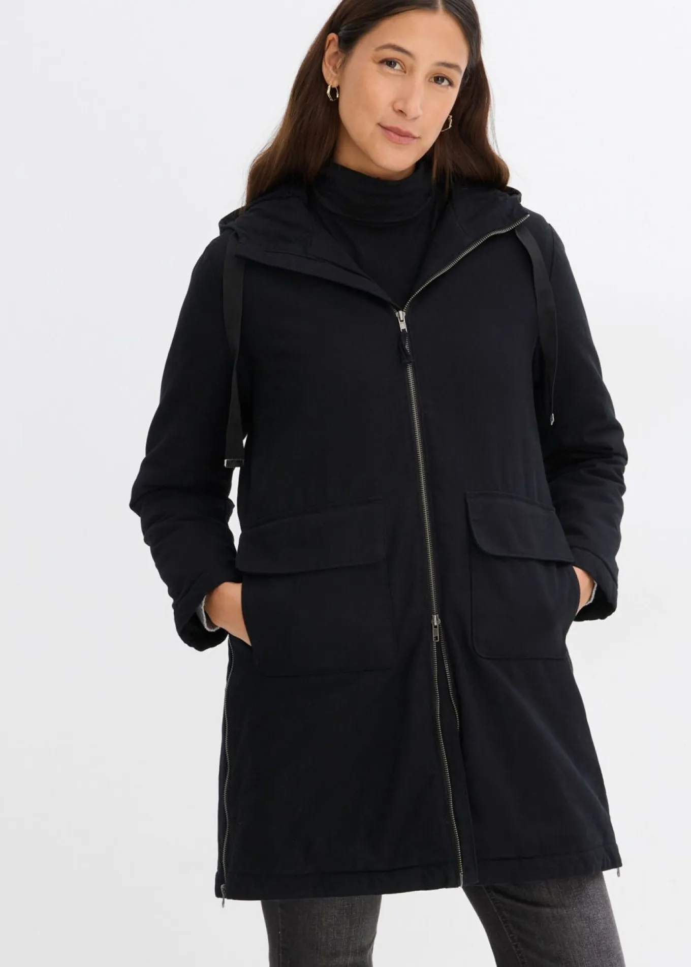 Parka de invierno ancha, con capucha y forro polar