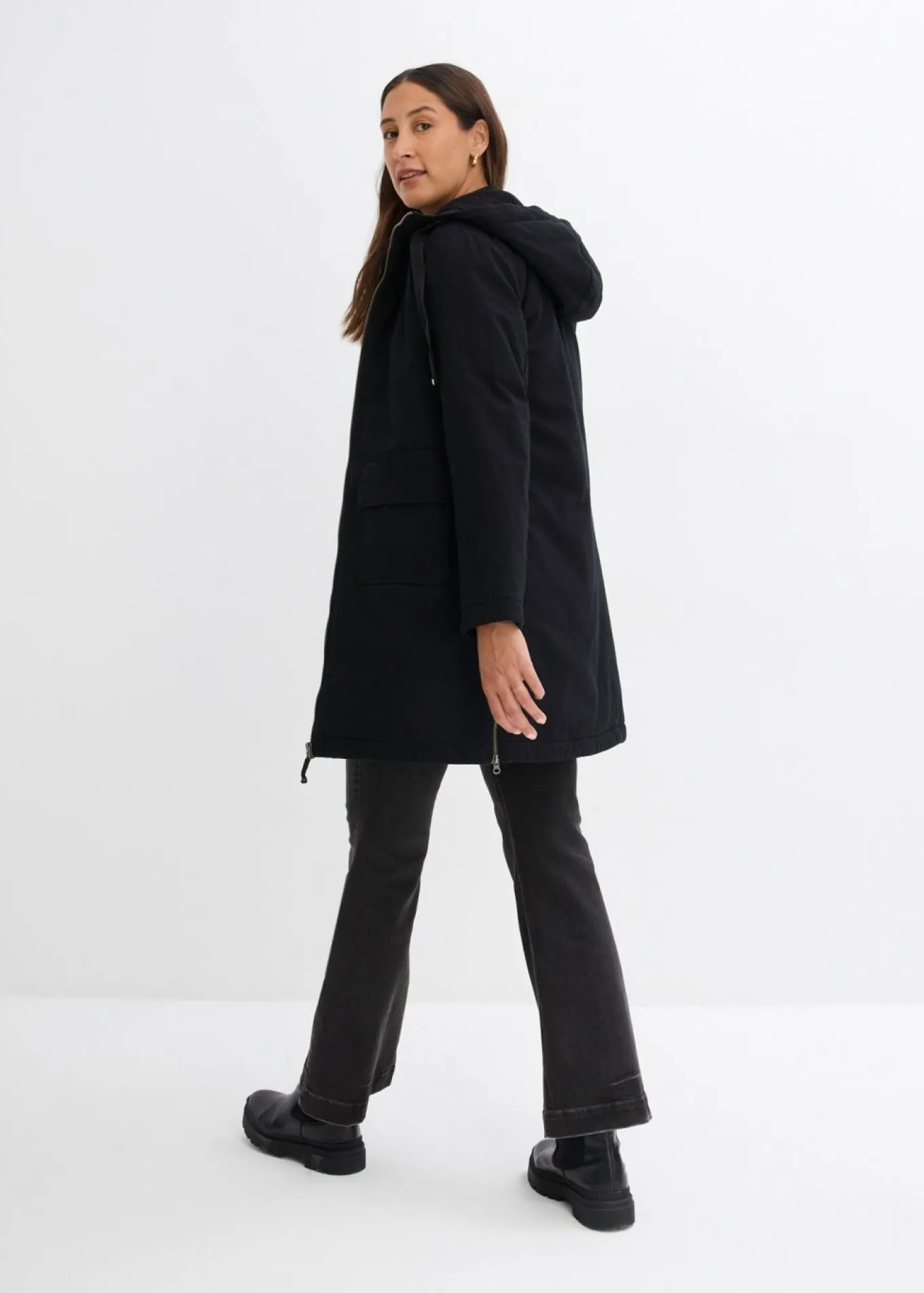 Parka de invierno ancha, con capucha y forro polar