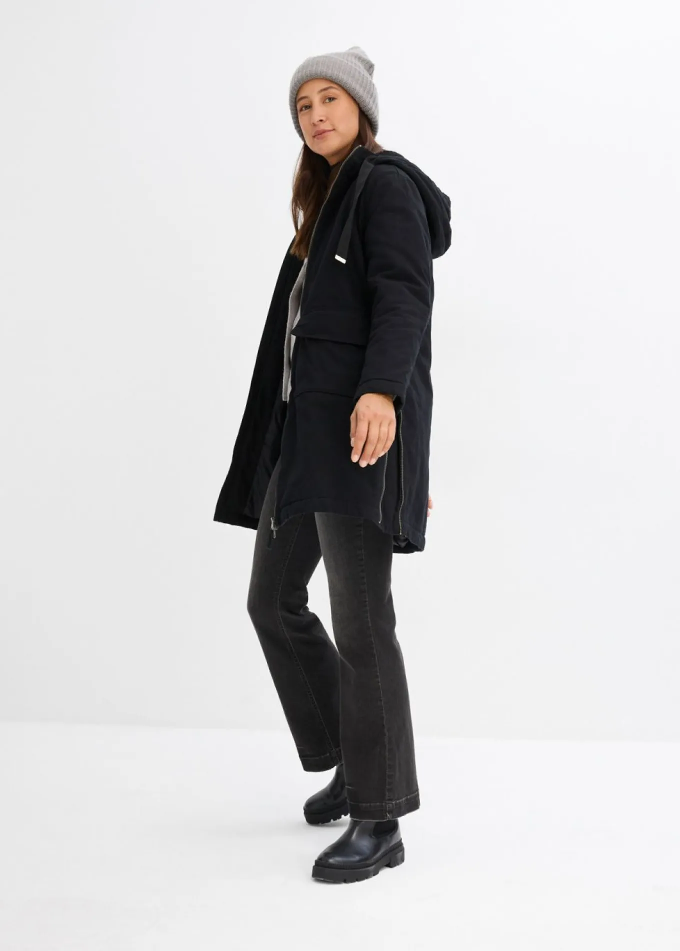 Parka de invierno ancha, con capucha y forro polar