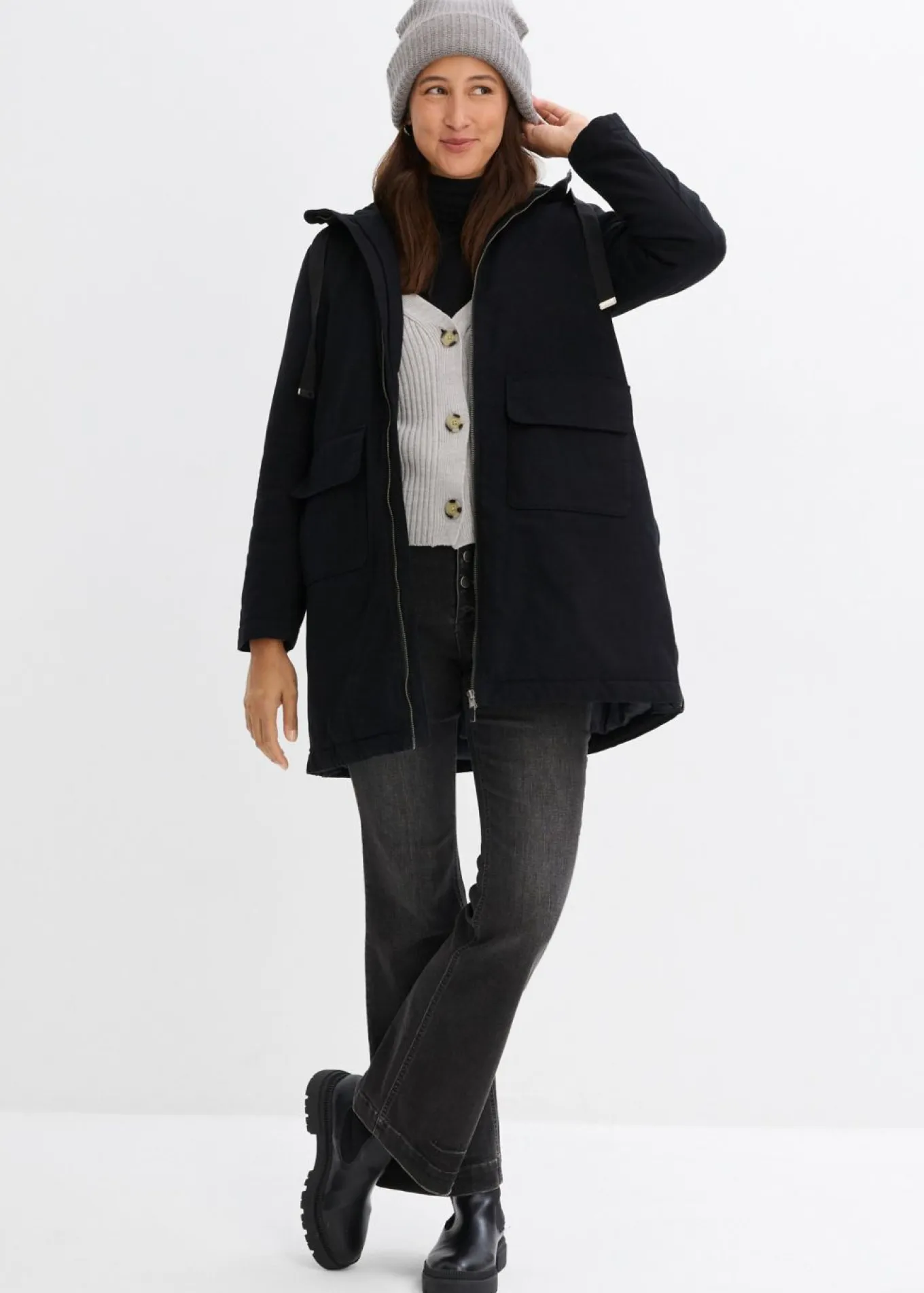 Parka de invierno ancha, con capucha y forro polar