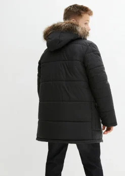 Parka de invierno con detalles de piel sintética y capucha de pelo