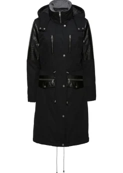 Parka larga con inserciones de piel sintética