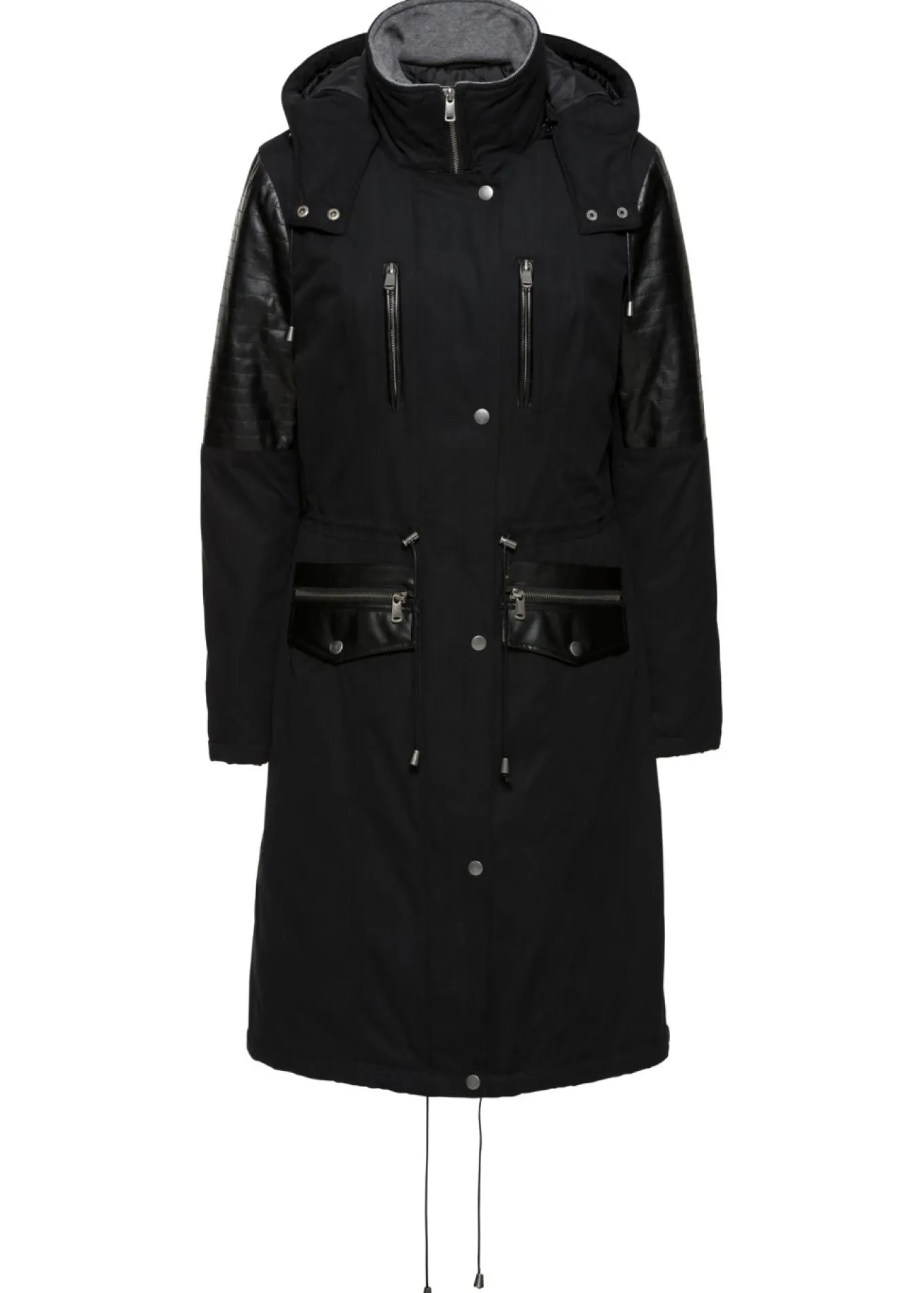 Parka larga con inserciones de piel sintética