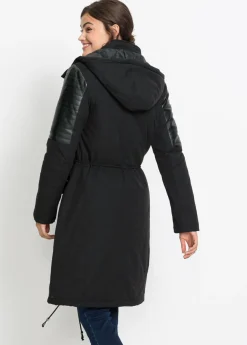 Parka larga con inserciones de piel sintética
