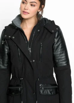Parka larga con inserciones de piel sintética