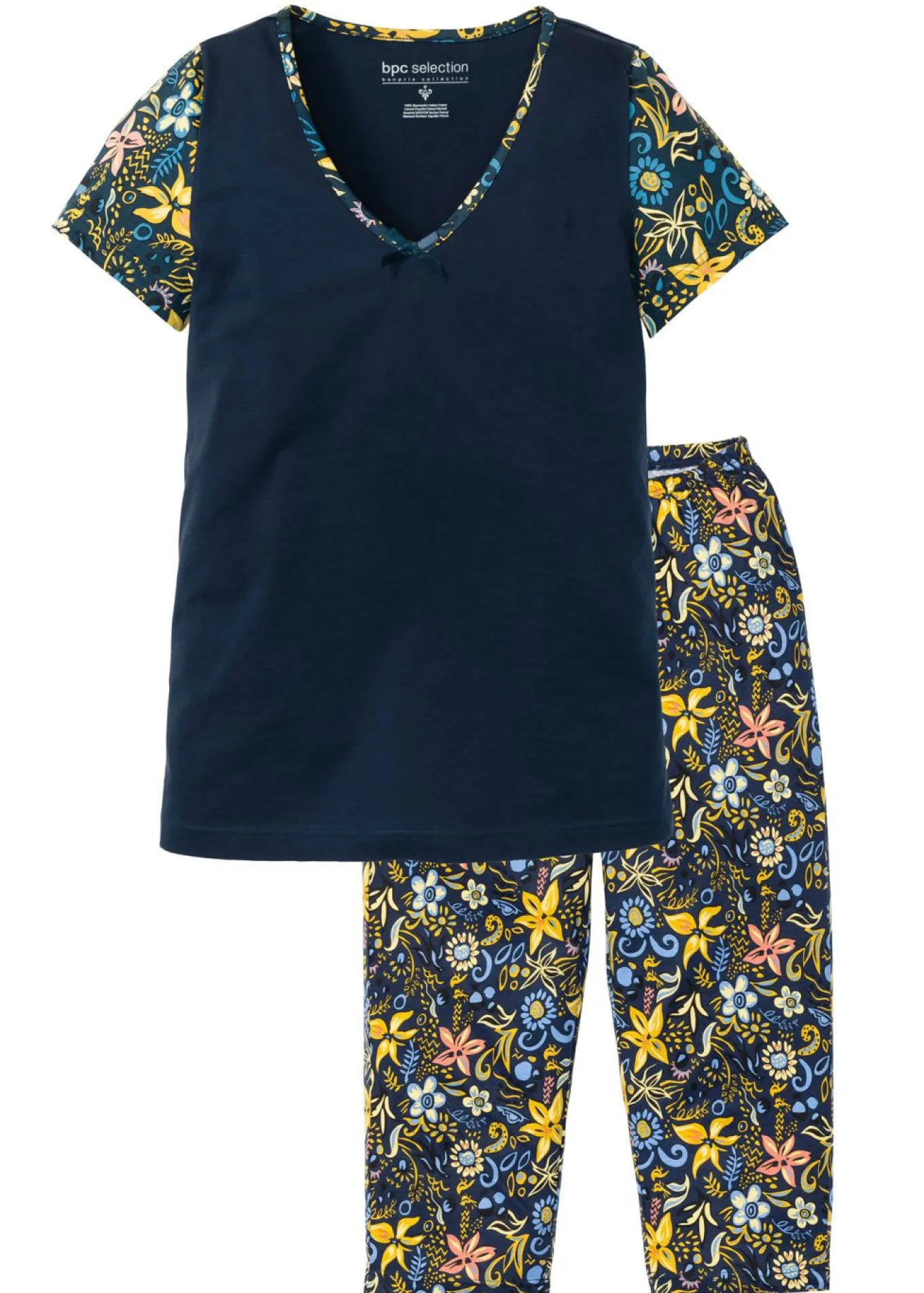 Pijama capri con mangas cortas, de algodón puro