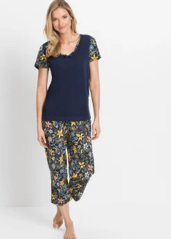 Pijama capri con mangas cortas, de algodón puro