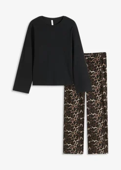 Pijama con camiseta de canalé y pantalón ancho