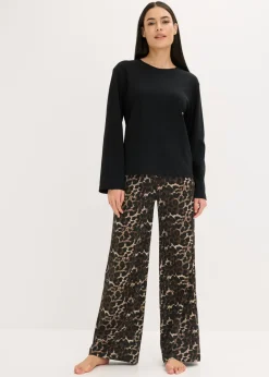 Pijama con camiseta de canalé y pantalón ancho
